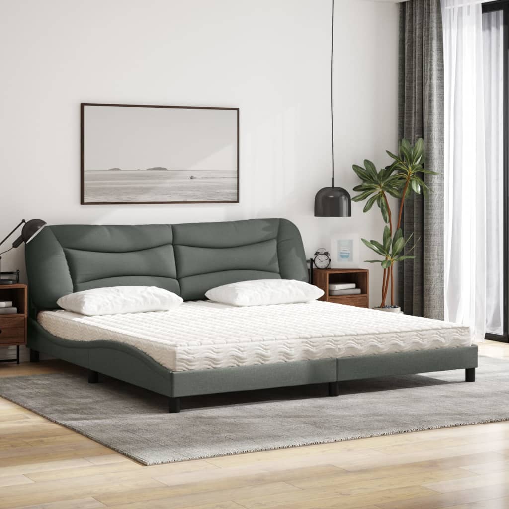 Letto con Materasso Grigio Scuro 200x200 cm in Tessuto 3208556