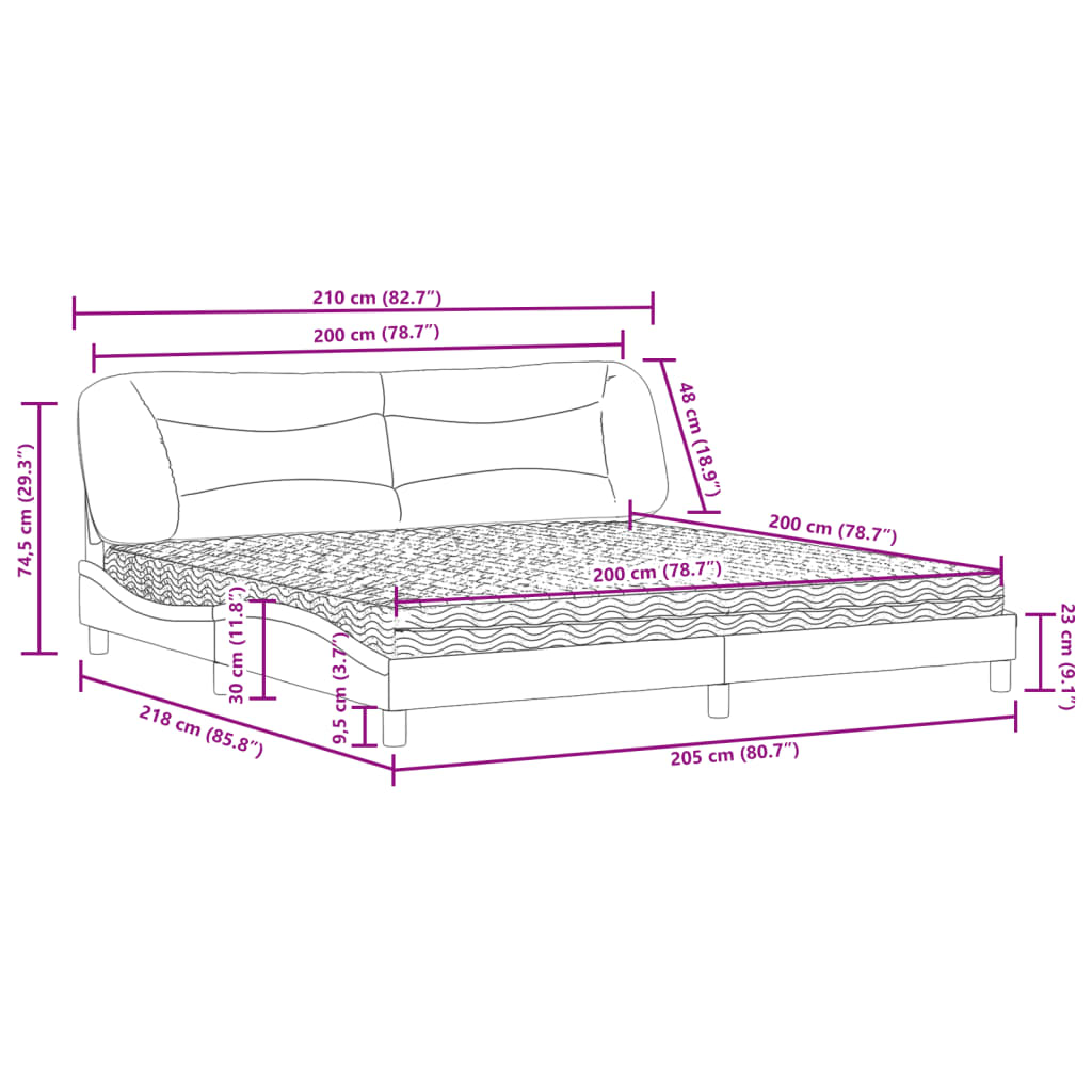 Letto con Materasso Grigio Scuro 200x200 cm in Tessuto 3208556