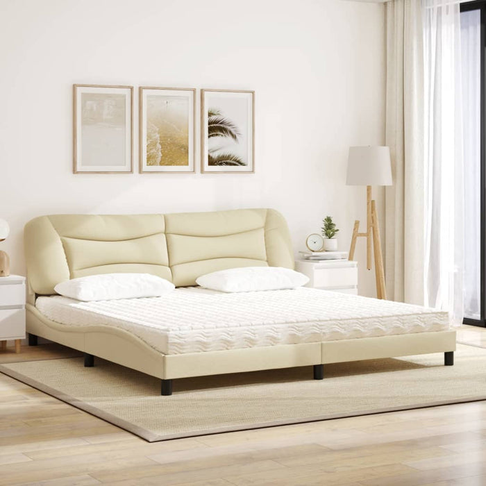 Letto con Materasso Crema 200x200 cm in Tessuto 3208560