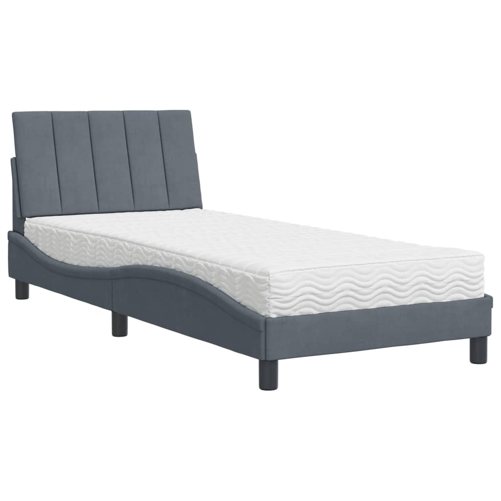 Letto con Materasso Grigio Scuro 90x190 cm in Velluto 3208569