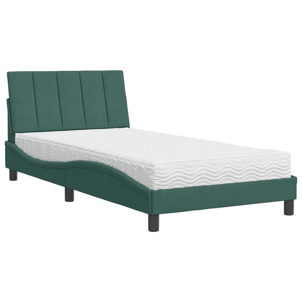 Letto con Materasso Verde Scuro 100x200 cm in Velluto 3208583