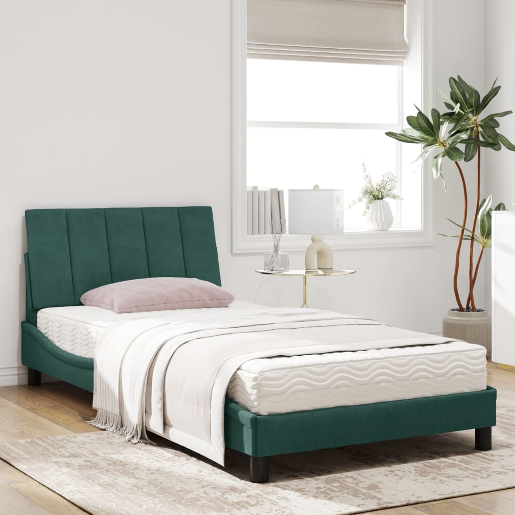 Letto con Materasso Verde Scuro 100x200 cm in Velluto 3208583