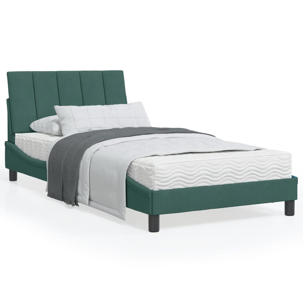 Letto con Materasso Verde Scuro 100x200 cm in Velluto 3208583