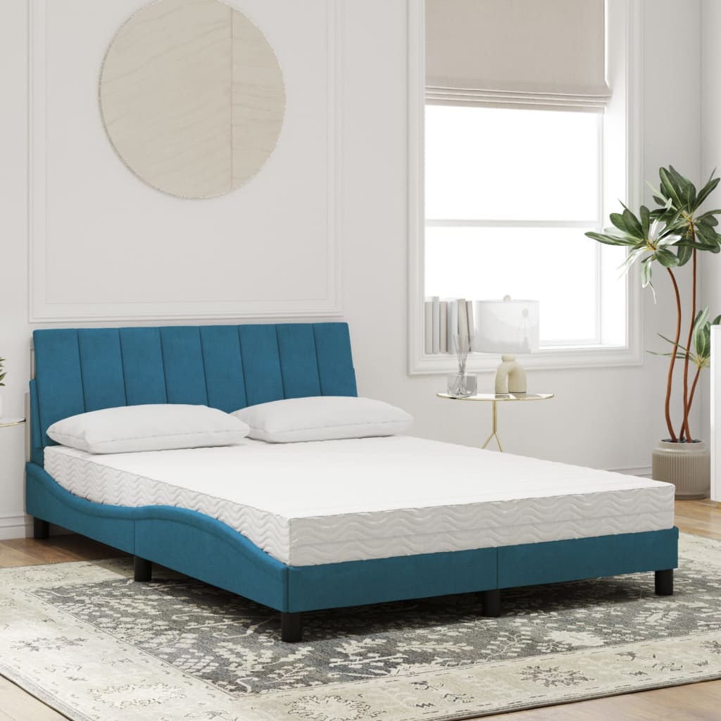 Letto con Materasso Blu 140x190 cm in Velluto 3208596