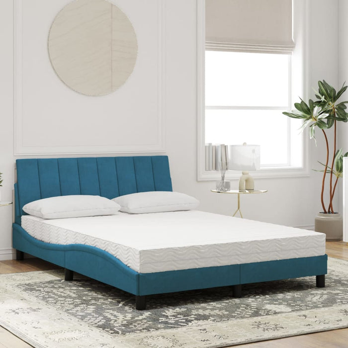 Letto con Materasso Blu 140x190 cm in Velluto 3208596