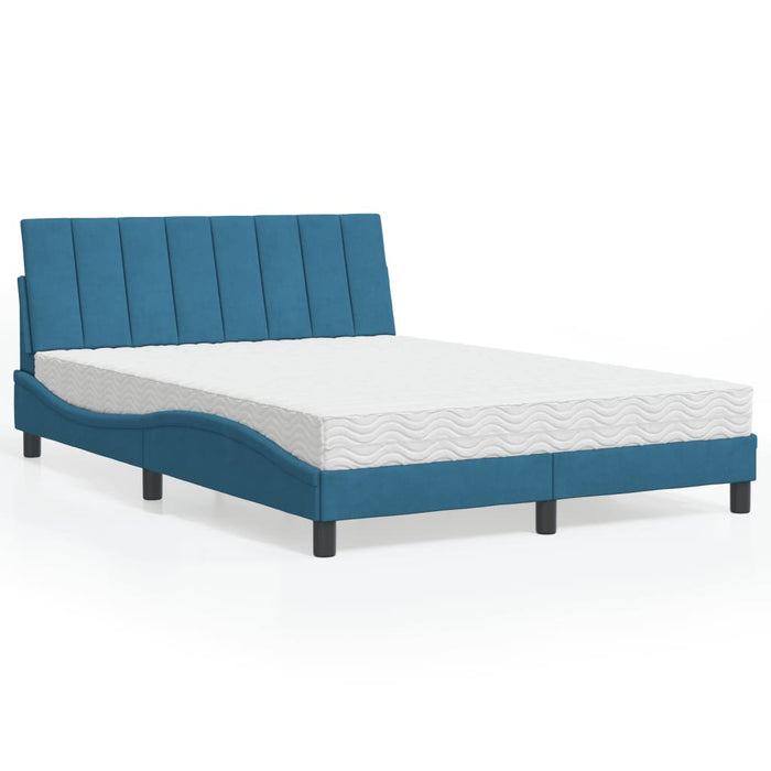 Letto con Materasso Blu 140x190 cm in Velluto 3208596