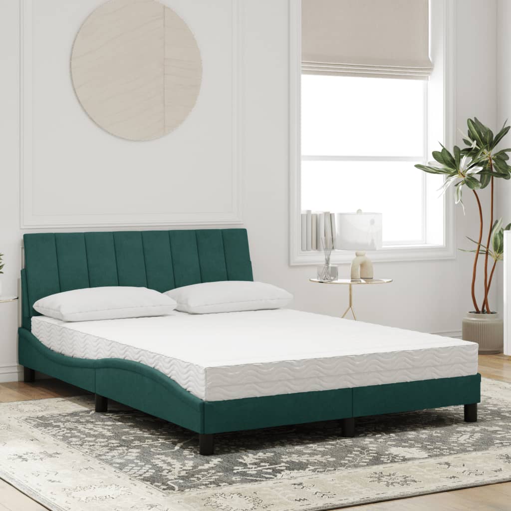 Letto con Materasso Verde Scuro 140x200 cm in Velluto 3208601