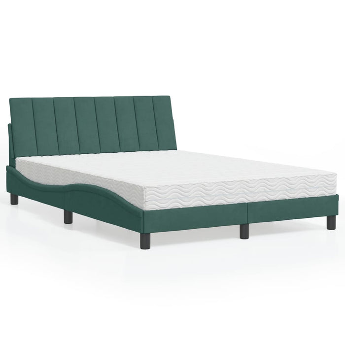 Letto con Materasso Verde Scuro 140x200 cm in Velluto 3208601