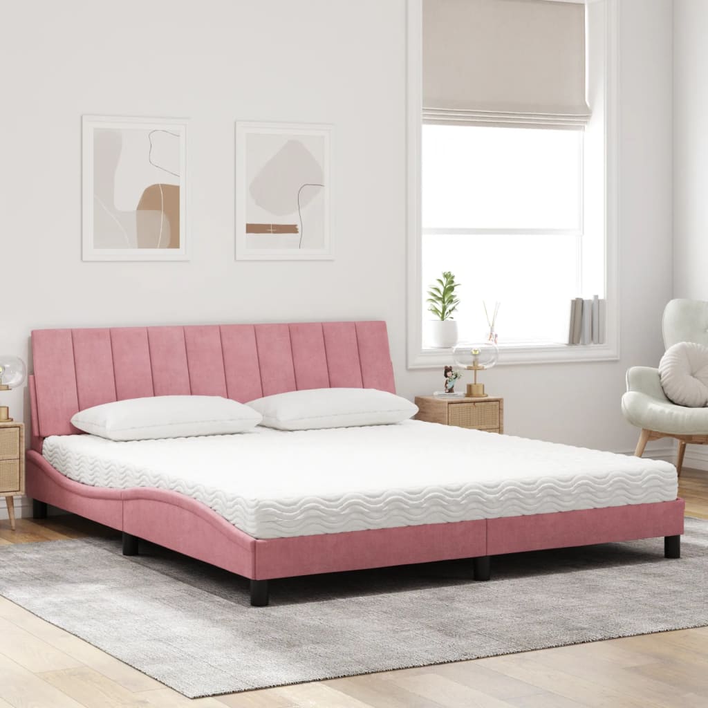 Letto con Materasso Rosa 180x200 cm in Velluto 3208615