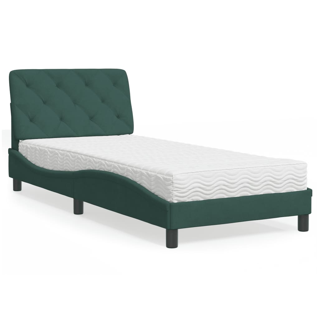 Letto con Materasso Verde Scuro 80x200 cm in Velluto 3208625