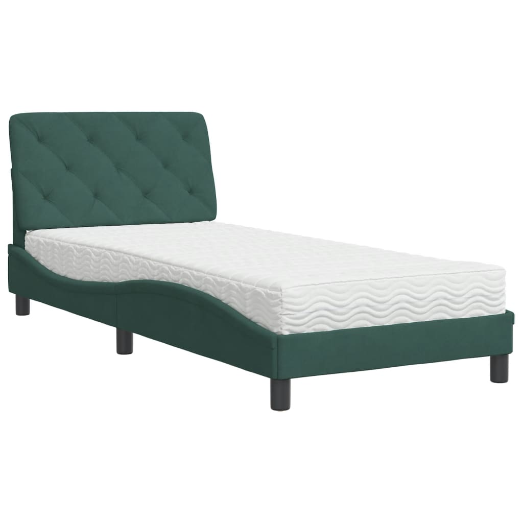 Letto con Materasso Verde Scuro 90x190 cm in Velluto 3208631