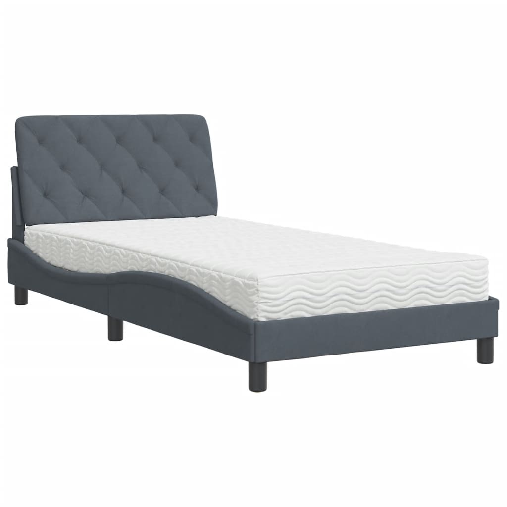 Letto con Materasso Grigio Scuro 100x200 cm in Velluto 3208641