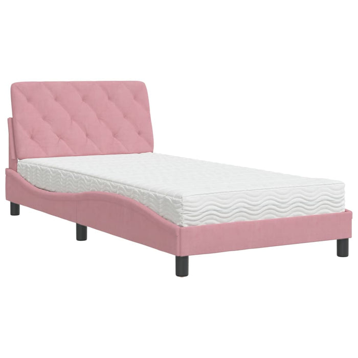 Letto con Materasso Rosa 100x200 cm in Velluto 3208645