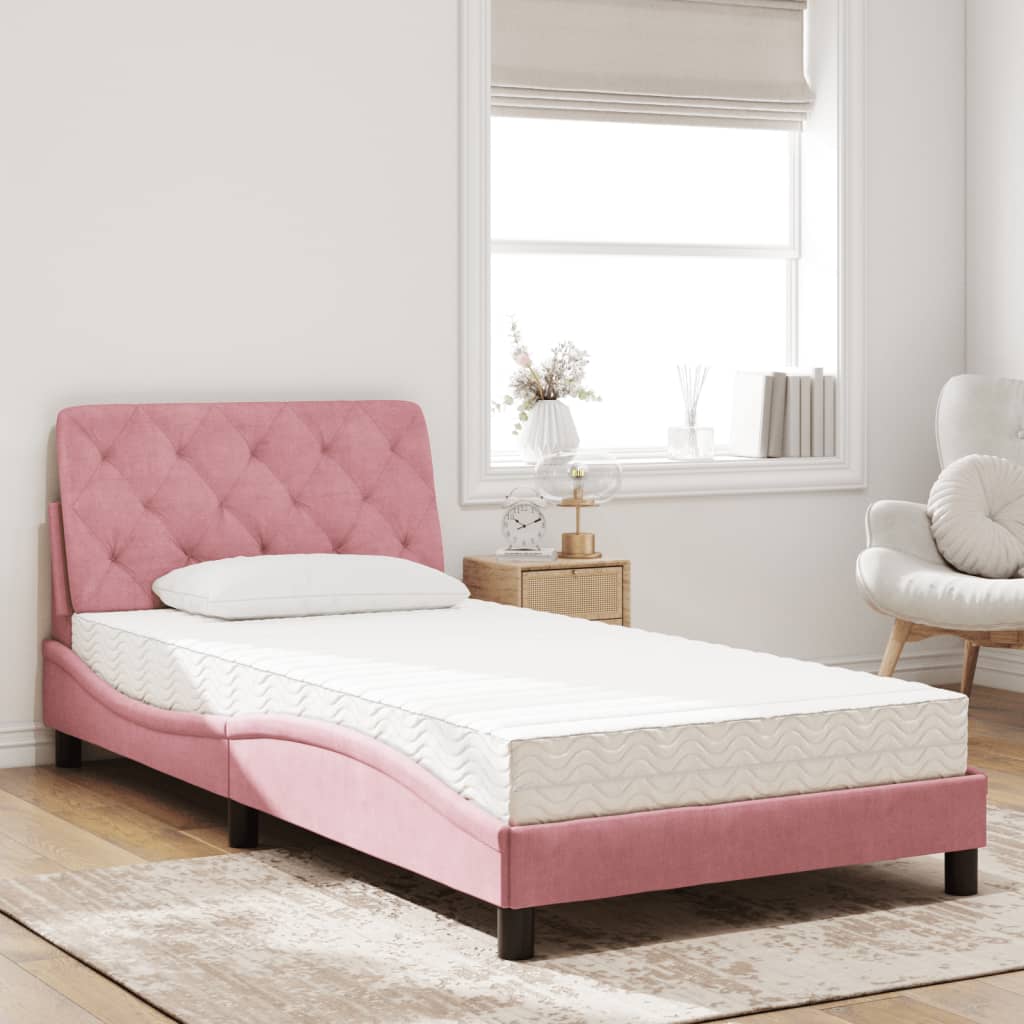 Letto con Materasso Rosa 100x200 cm in Velluto 3208645