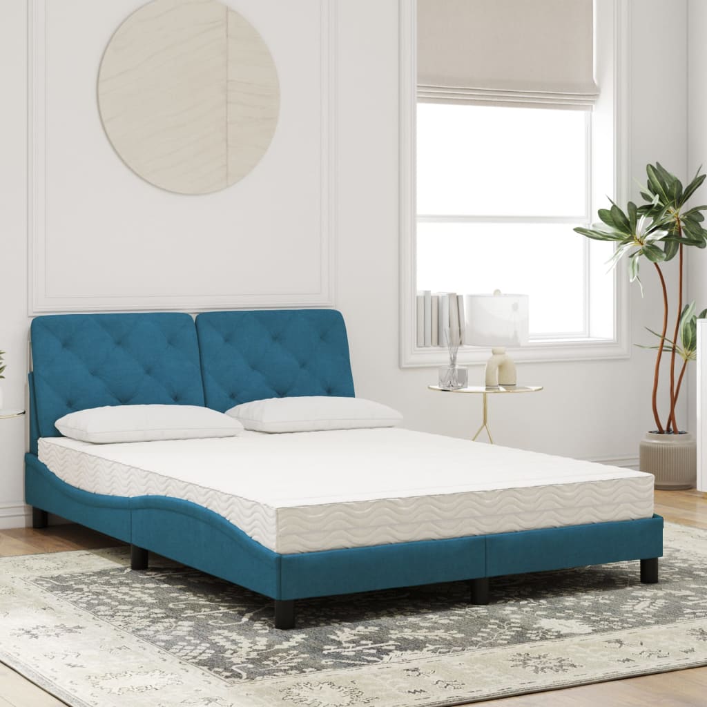 Letto con Materasso Blu 140x190 cm in Velluto 3208656