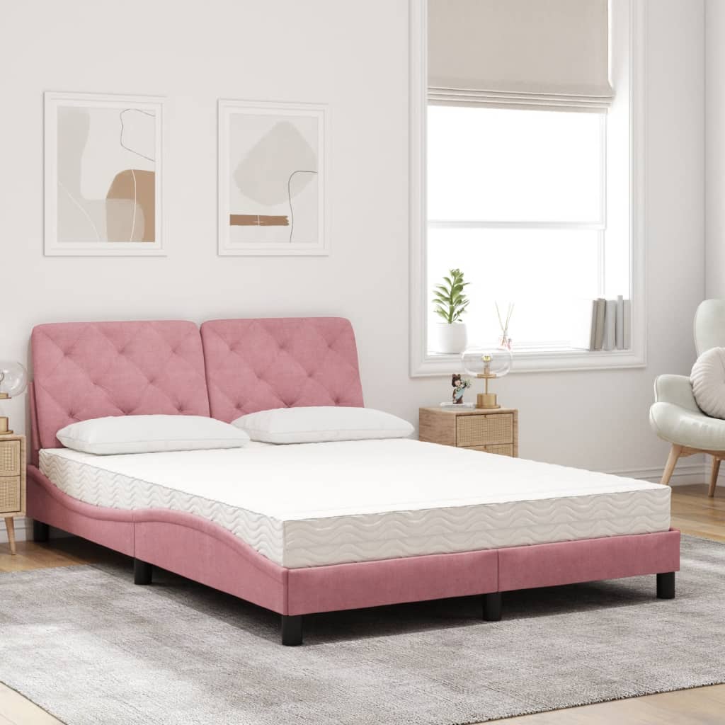 Letto con Materasso Rosa 140x200 cm in Velluto 3208663