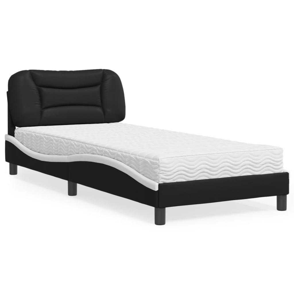 Letto con Materasso Nero e Bianco 90x190 cm in Similpelle 3208694