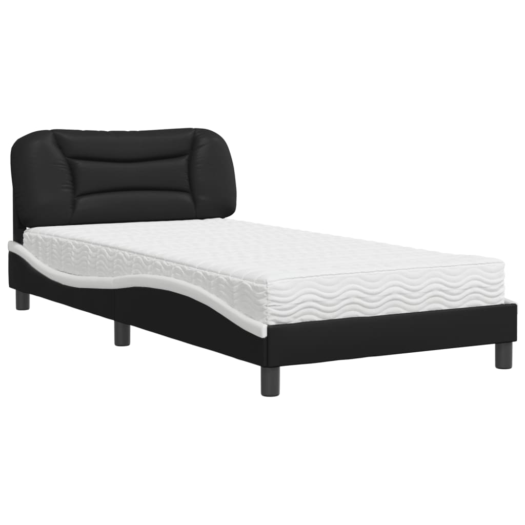 Letto con Materasso Nero e Bianco 100x200 cm in Similpelle 3208708