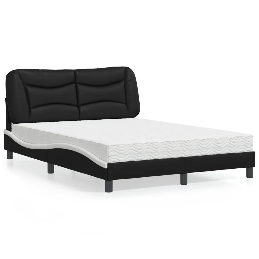 Letto con Materasso Nero e Bianco 140x200 cm in Similpelle 3208729