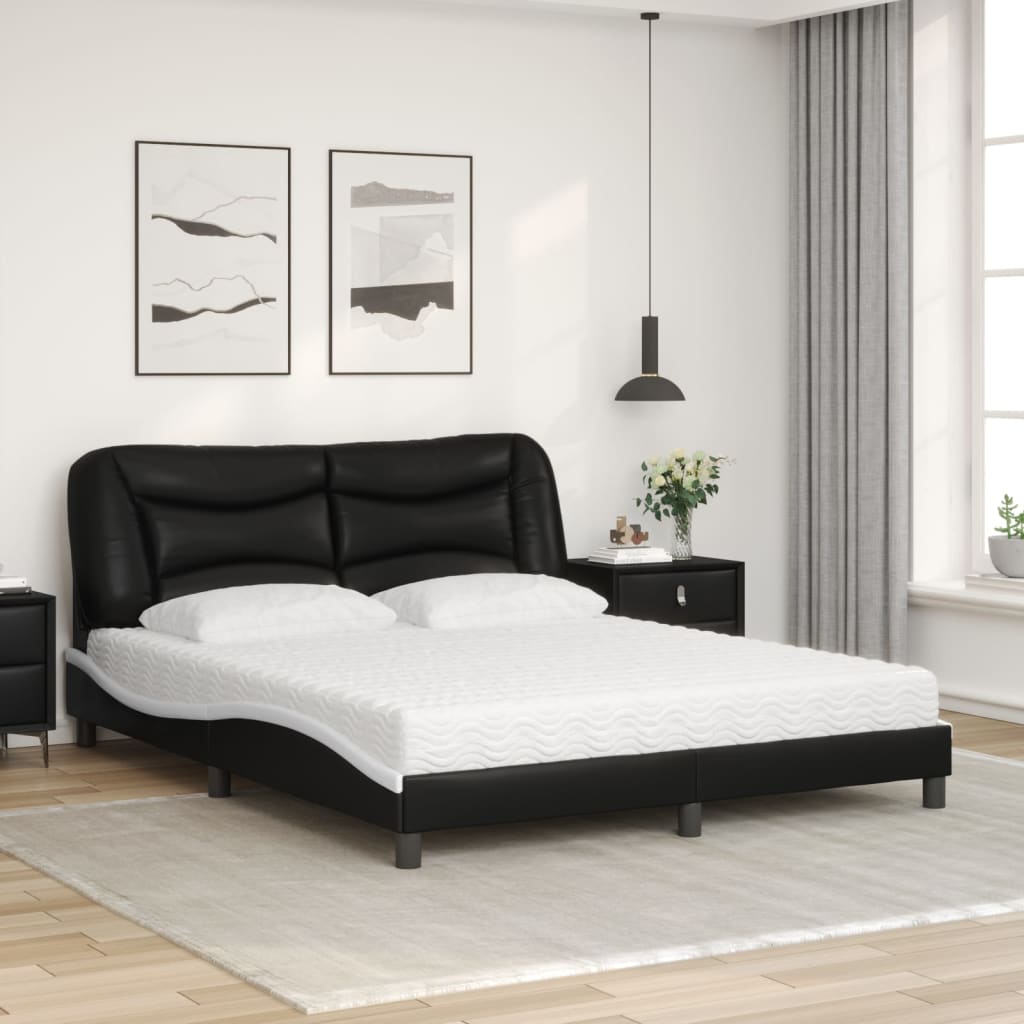 Letto con Materasso Nero e Bianco 160x200cm Similpelle 3208736