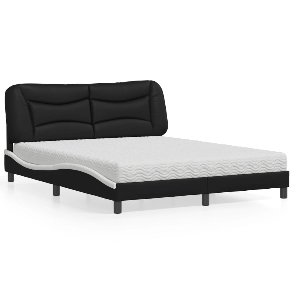 Letto con Materasso Nero e Bianco 160x200cm Similpelle 3208736