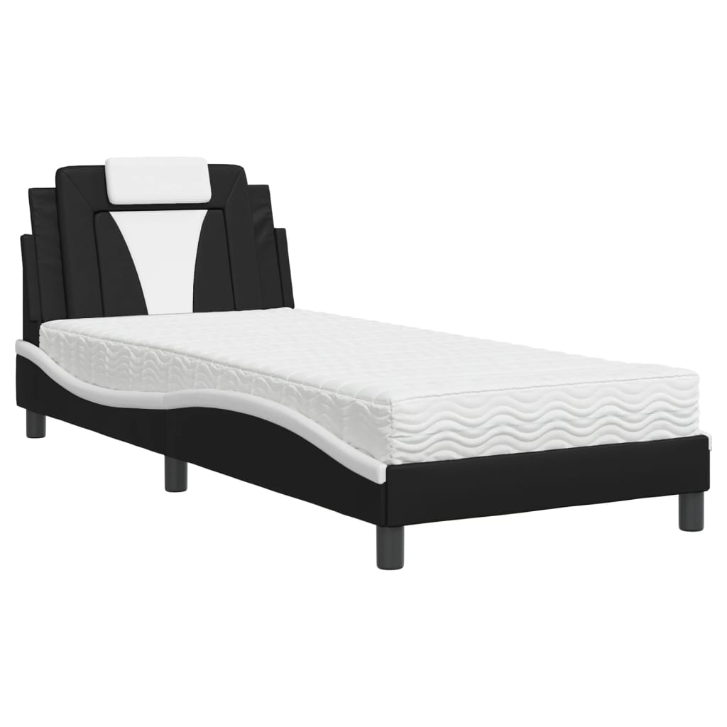 Letto con Materasso Nero e Bianco 90x200 cm in Similpelle 3208773