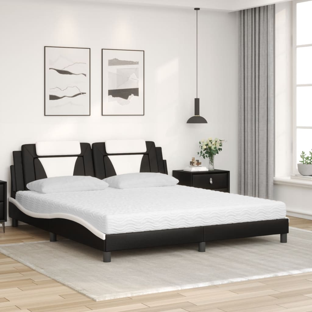 Letto con Materasso Nero e Bianco 180x200 cm in Similpelle 3208815