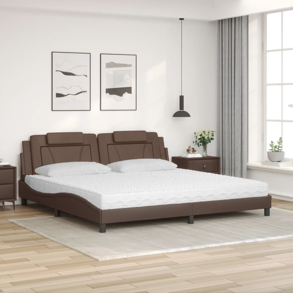 Letto con Materasso Marrone 200x200cm in Similpelle 3208819