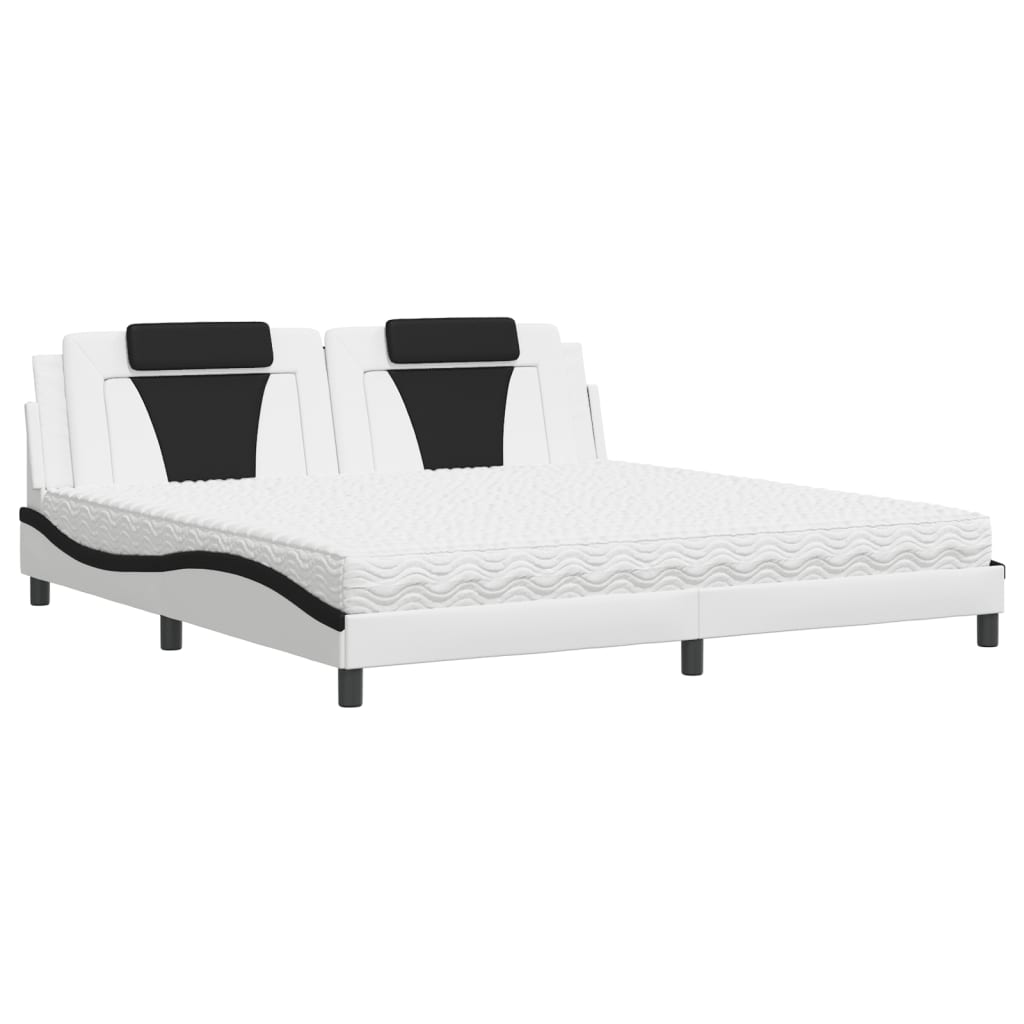 Letto con Materasso Bianco e Nero 200x200cm in Similpelle 3208823