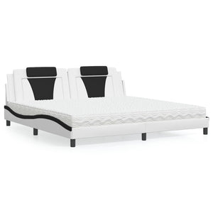 Letto con Materasso Bianco e Nero 200x200cm in Similpelle 3208823