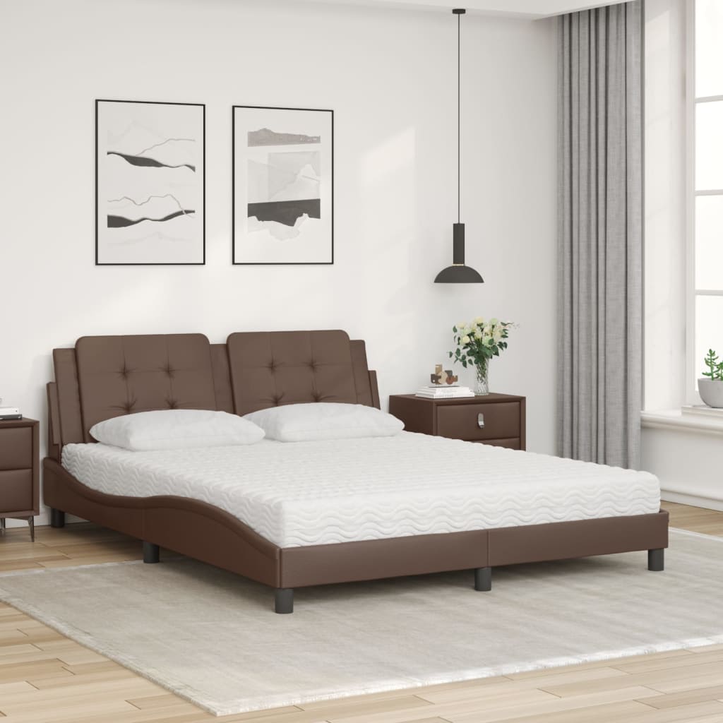 Letto con Materasso Marrone 160x200cm in Similpelle 3208875