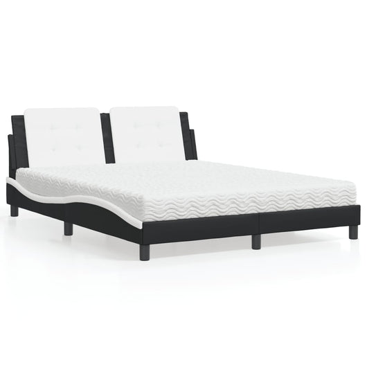 Letto con Materasso Nero e Bianco 160x200cm Similpelle 3208878