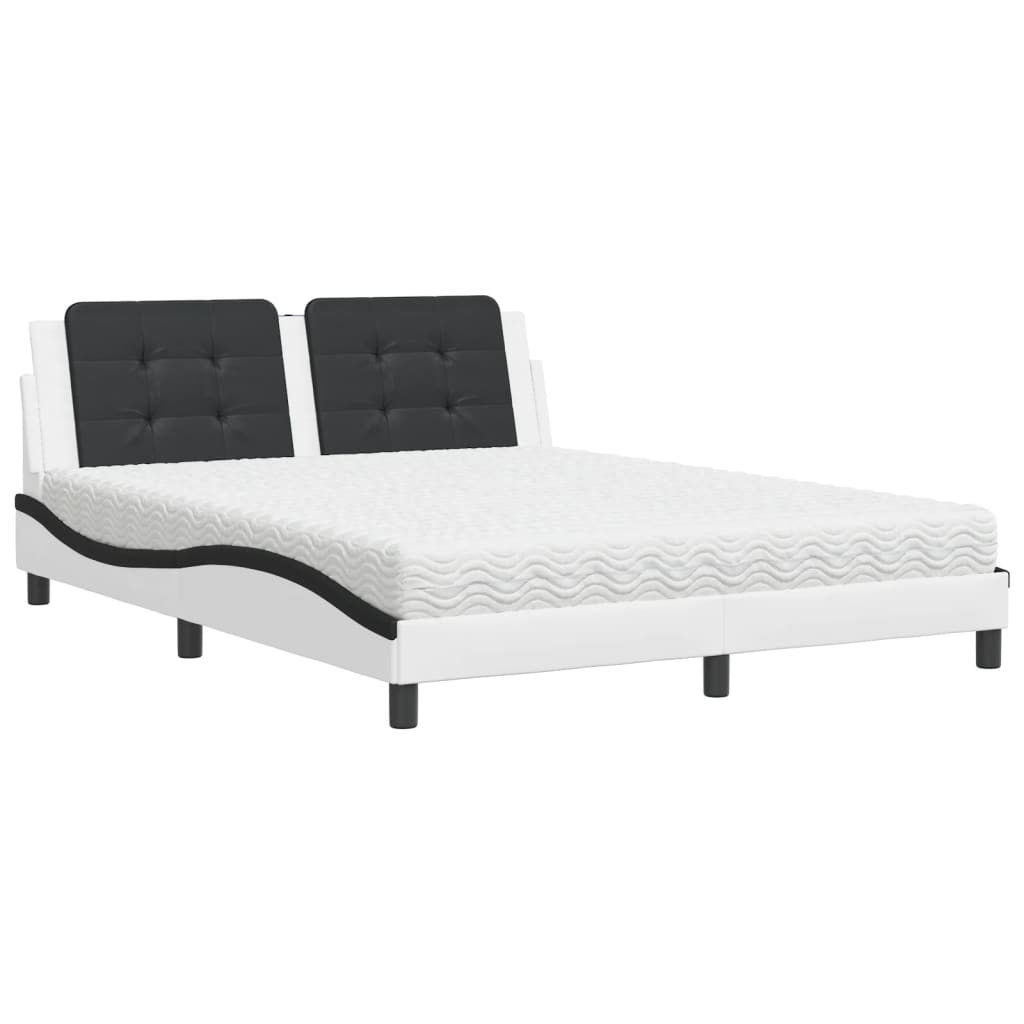 Letto con Materasso Bianco e Nero 160x200cm Similpelle 3208879