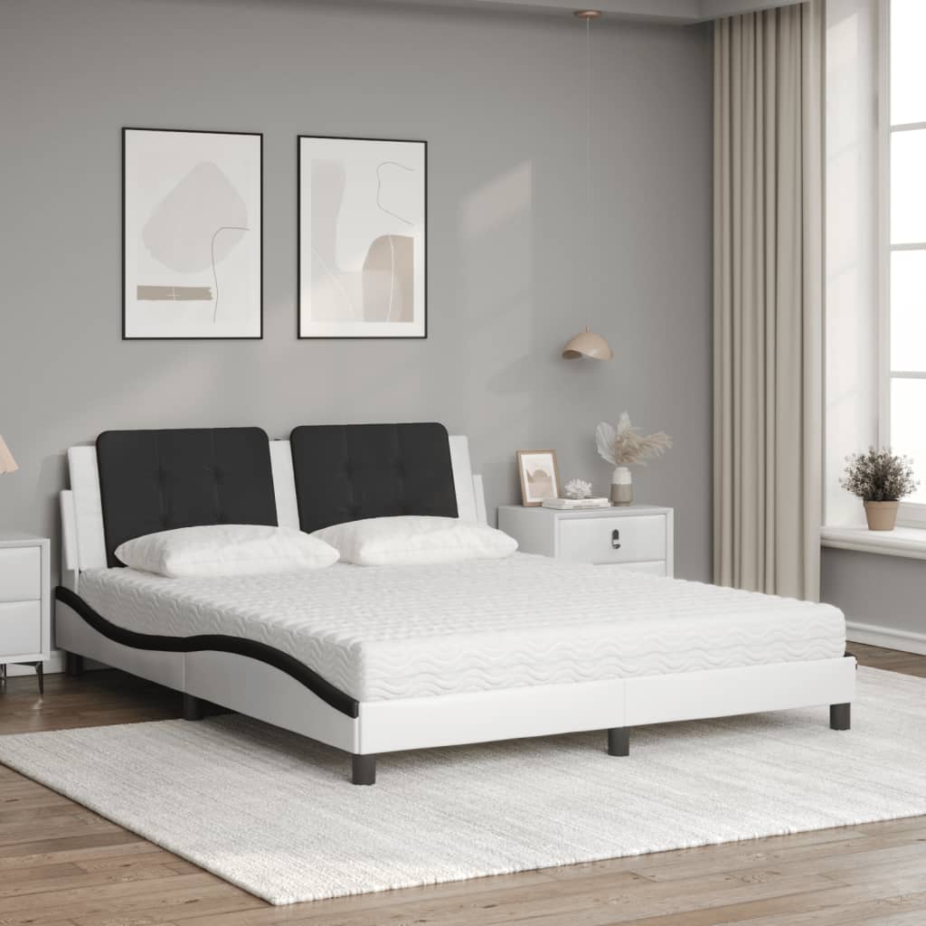 Letto con Materasso Bianco e Nero 160x200cm Similpelle 3208879