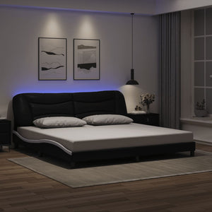 Giroletto con Luci LED Nero e Bianco 200x200 cm in Similpelle 3213960