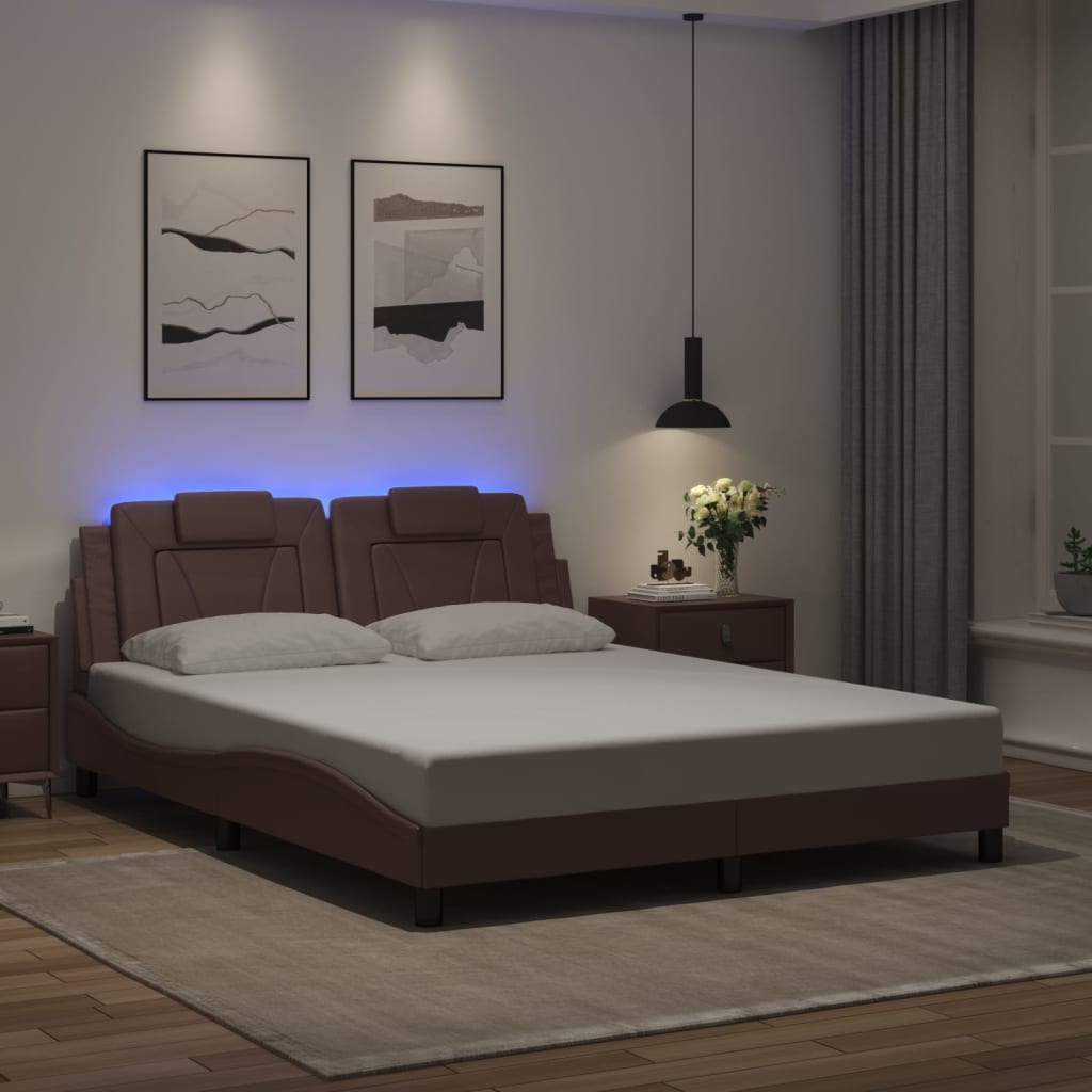 Giroletto con Luci LED Marrone 160x200 cm in Similpelle 3214031