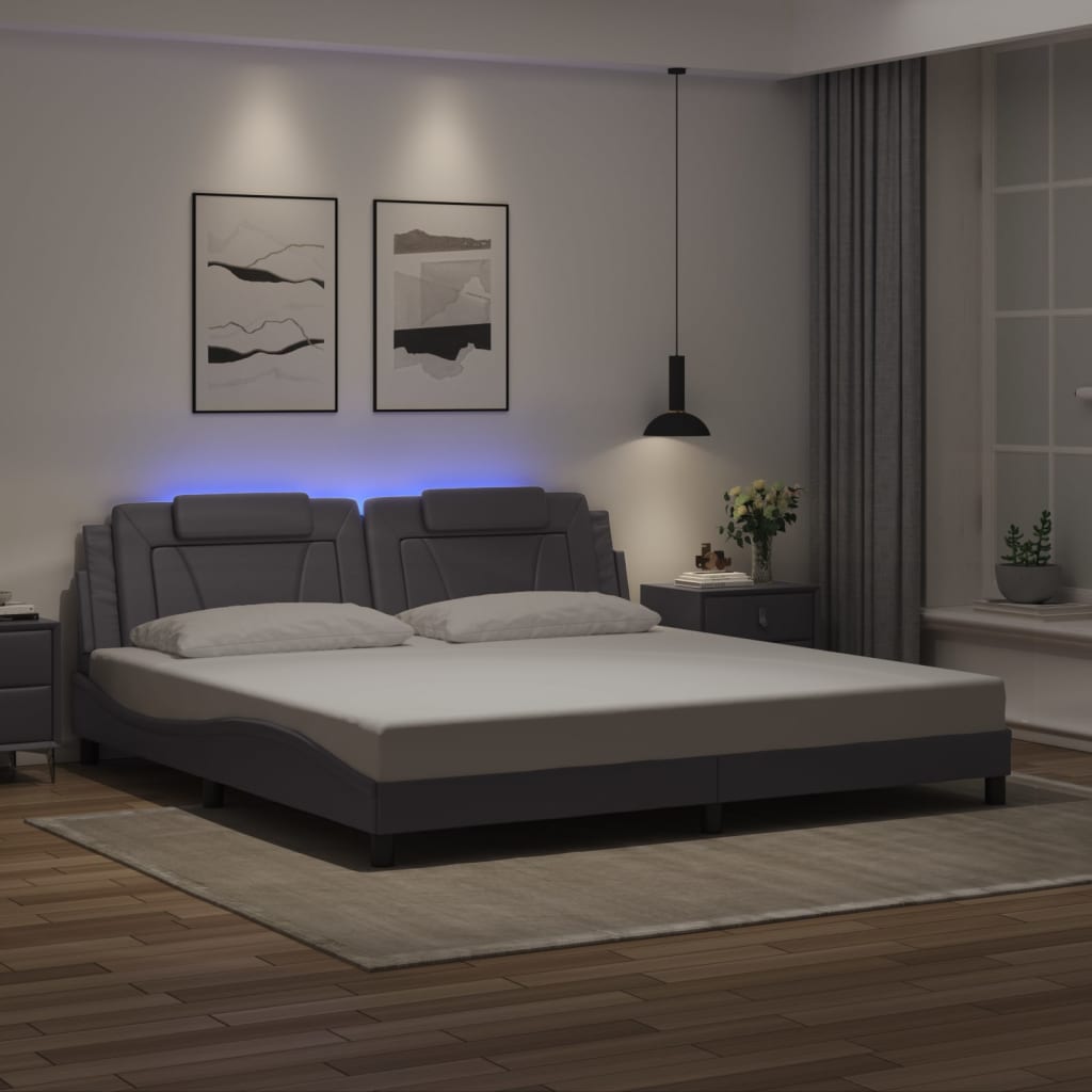 Giroletto con Luci LED Grigio 200x200 cm in Similpelle 3214046