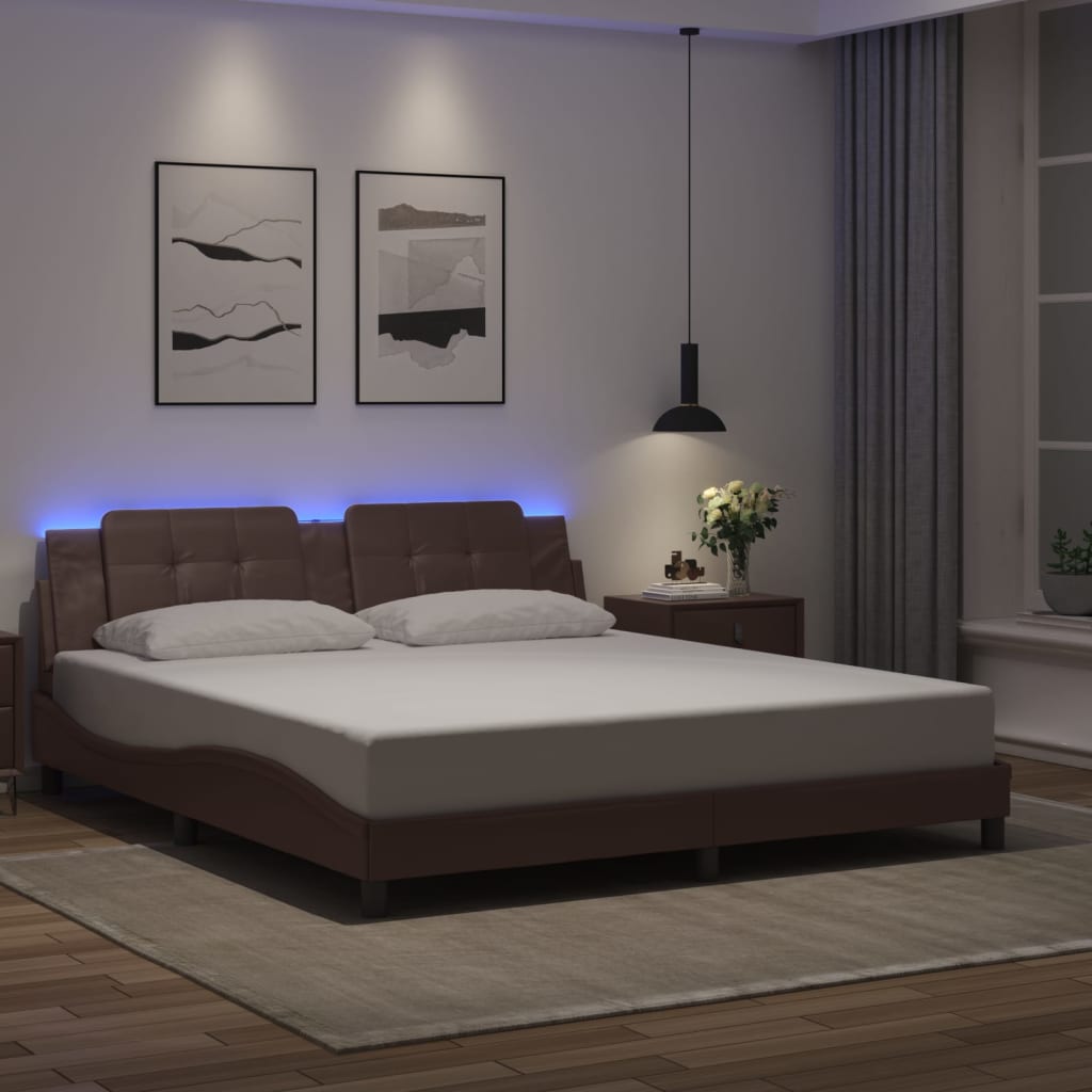 Giroletto con Luci LED Marrone 180x200 cm in Similpelle 3214126