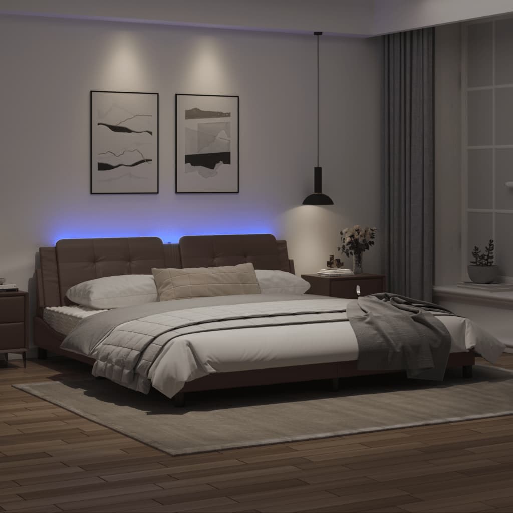 Giroletto con Luci LED Marrone 200x200 cm in Similpelle 3214133