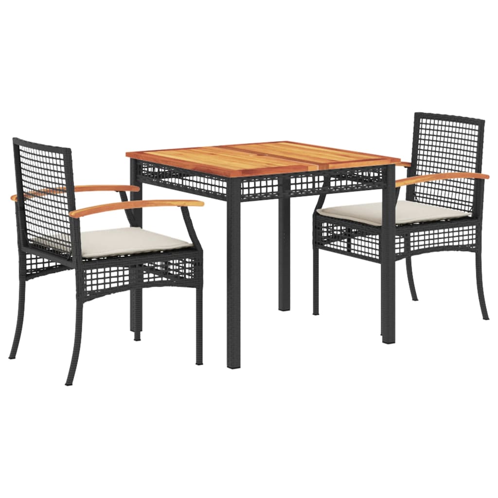 Set da Pranzo da Giardino 3 pz con Cuscini Nero in Polyrattancod mxl 90871