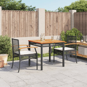 Set da Pranzo da Giardino 3 pz con Cuscini Nero in Polyrattancod mxl 90871