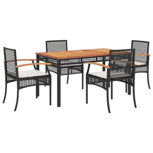 Set da Pranzo da Giardino 5 pz Nero con Cuscini in Polyrattan 3213562