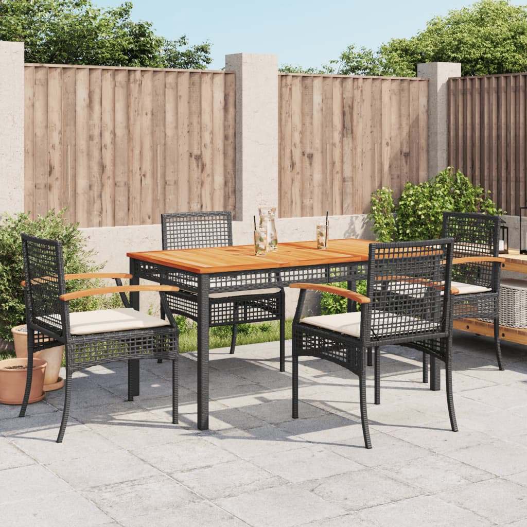 Set da Pranzo da Giardino 5 pz Nero con Cuscini in Polyrattan 3213562