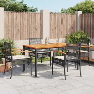 Set da Pranzo da Giardino 5 pz Nero con Cuscini in Polyrattan 3213562