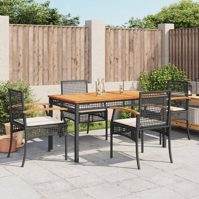 Set da Pranzo da Giardino 5 pz Nero con Cuscini in Polyrattan 3213562