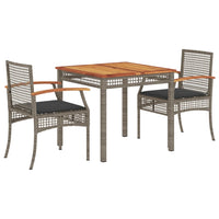 Set da Pranzo da Giardino 3 pz con Cuscini in Polyrattan Grigio 3213569