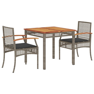 Set da Pranzo da Giardino 3 pz con Cuscini in Polyrattan Grigio 3213569