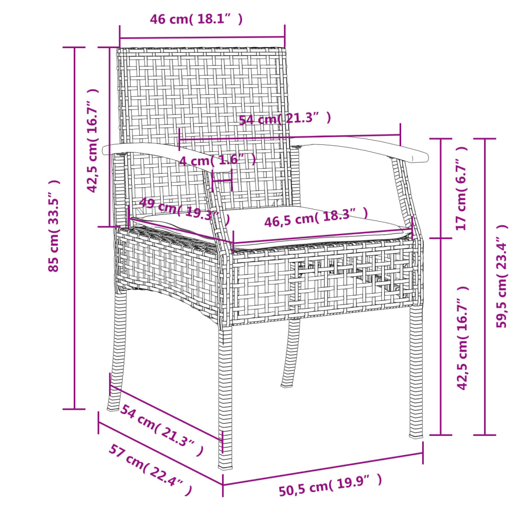 Set da Pranzo da Giardino 3 pz con Cuscini in Polyrattan Grigio 3213569