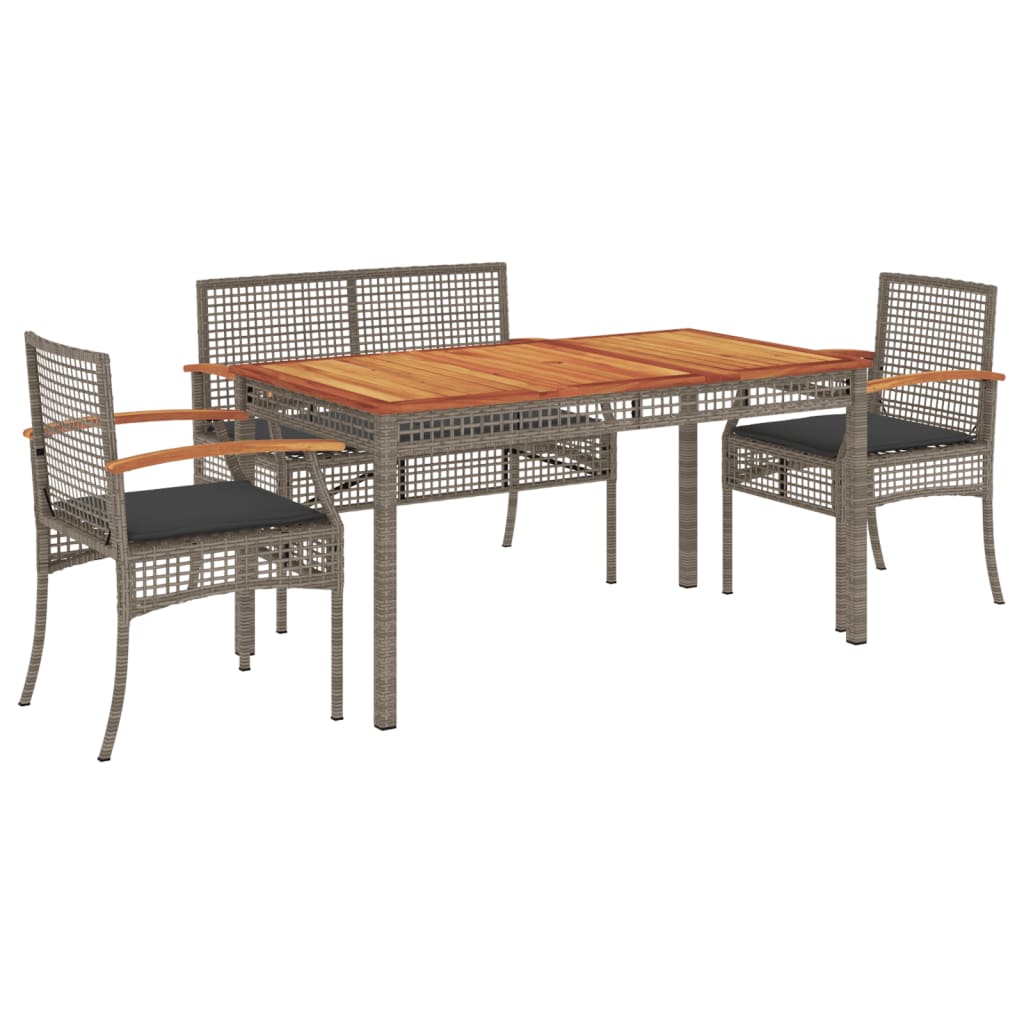 Set da Pranzo da Giardino 4 pz con Cuscini in Polyrattan Grigiocod mxl 89410