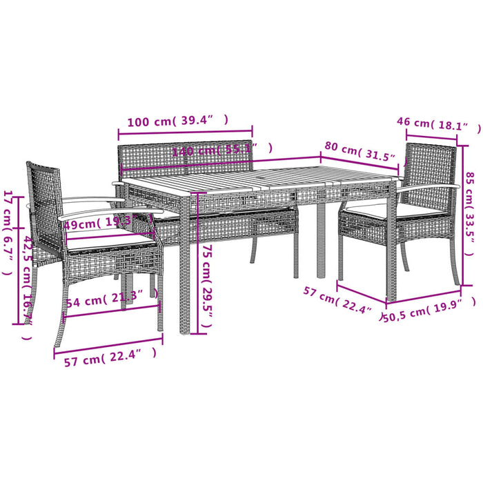 Set da Pranzo da Giardino 5 pz con Cuscini in Polyrattan Grigio 3213577